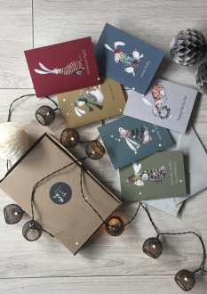 Zestaw 6 kartek świątecznych - christmas rabbits